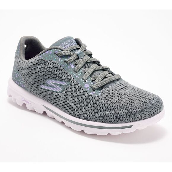 Skechers Women's Sz 11 GO WALK Travel Floral Washable Bungee Slip Gray A670232 - Picture 1 of 4